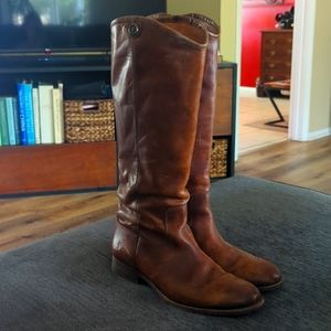Frye Melissa Button 2 pull on knee high boot in Cognac brown leather size 8